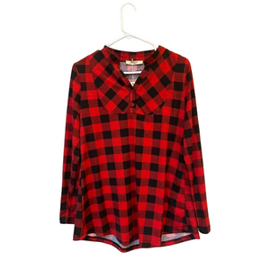 Miusey Red Black Buffalo Plaid V-Neck Tunic Top NWT Size M